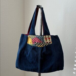 Vintage upcycled handmade needlepoint denim purse EUC eclectic quirky grandma